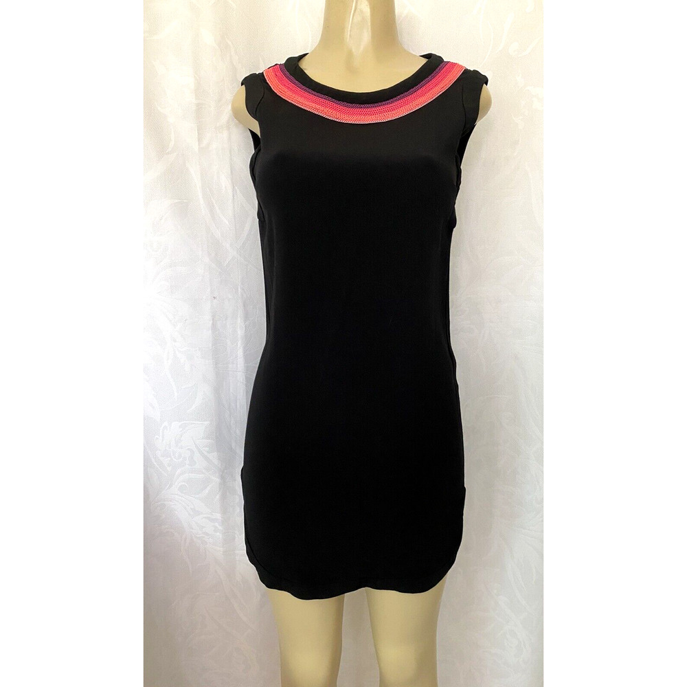Sandro Black Dress Chain Embellished Neck Sleeveless Shift Mini Back Zip… - Picture 2 of 7